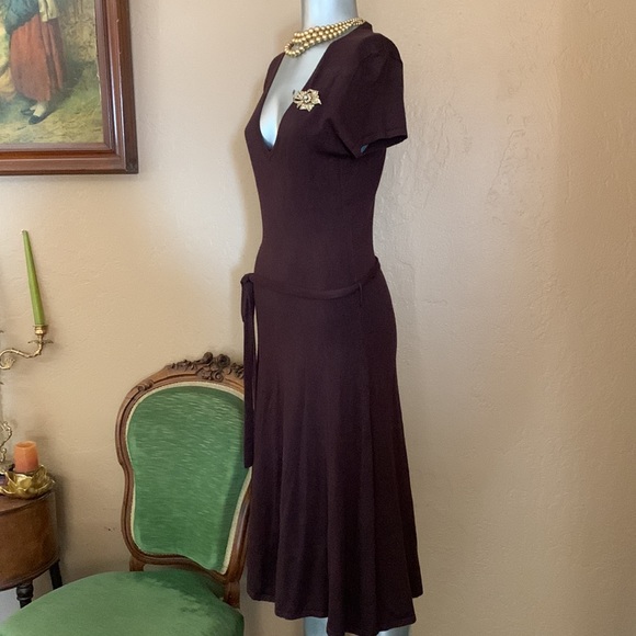 Zara Chocolate Brown Knit Midi Dress. Sz L - Picture 3 of 4